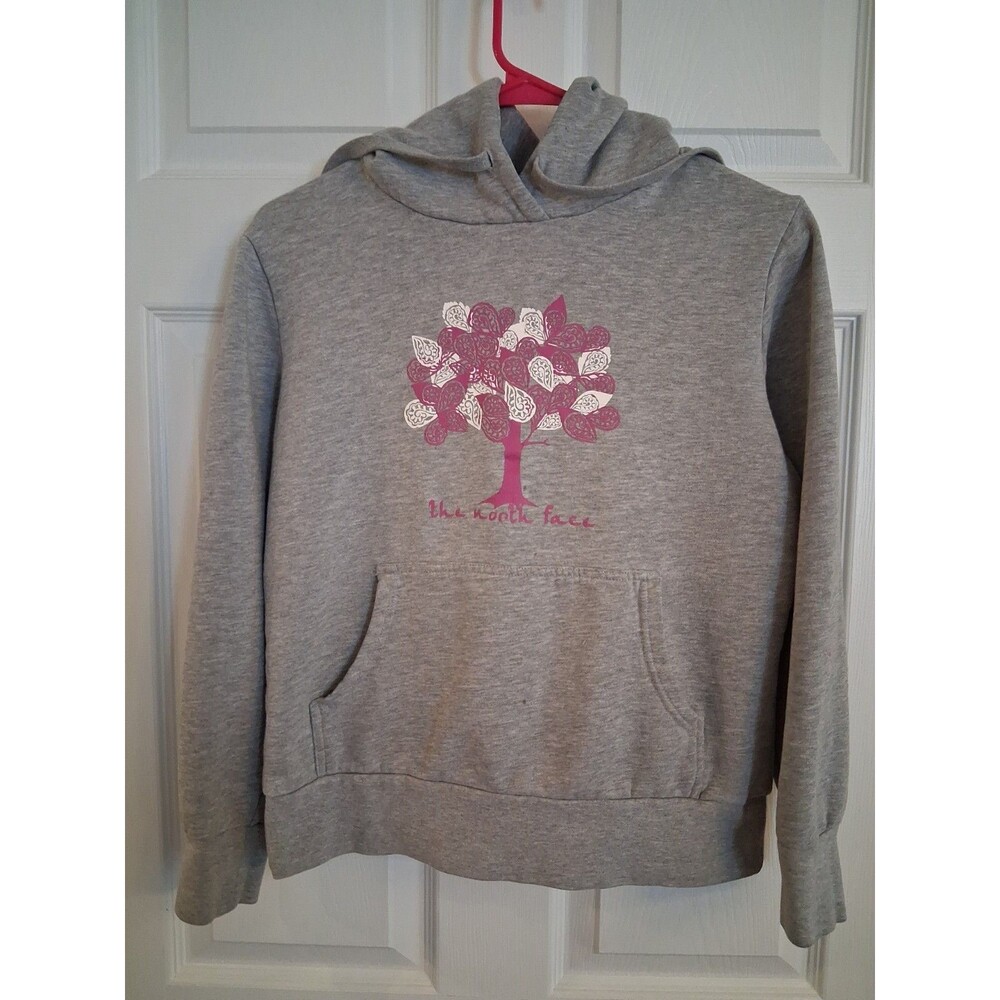 The Northface Womens Hoodie Heather Grey Pink Paisley Tree Graphic Pullover SzPS